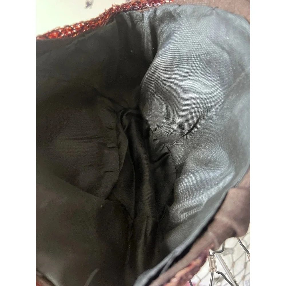 Vintage Brown Felt Pillbox‎ Hat Woven Straw Trim Bow Detail Retro Church Derby